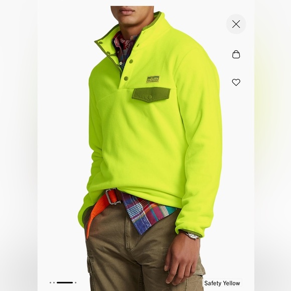 Polo‎ Ralph Lauren Fleece 4-Button Sweater Neon Safety Yellow Pullover XL NWT - Picture 1 of 2
